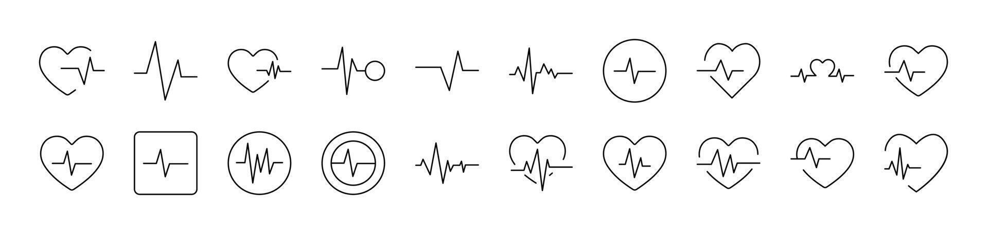Pulse and Cardiogram Bundle of Thin Icons. Editable Stroke. Suitable for Web Sites, Books, Cards, Apps vector