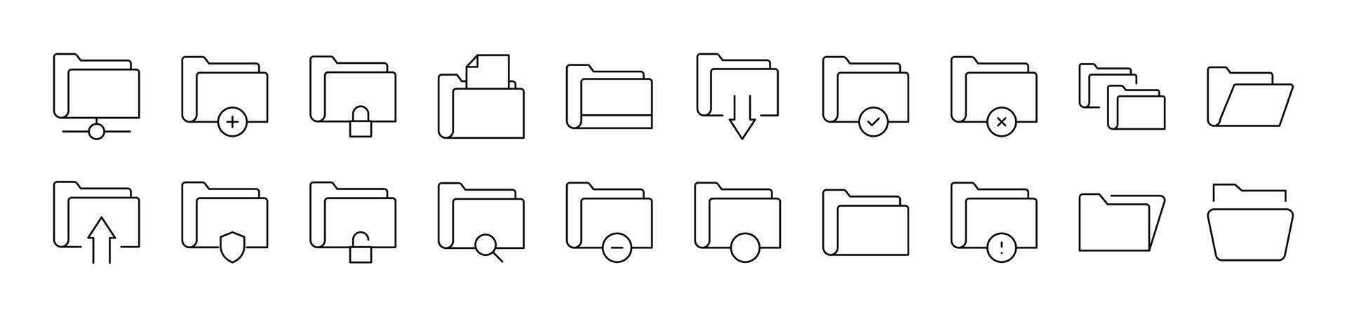 Computer Folder Bundle of Thin Icons. Editable Stroke. Suitable for Web Sites, Books, Cards, Apps vector