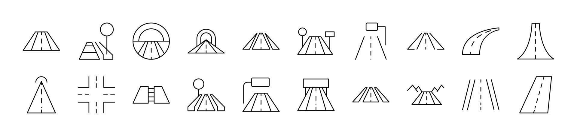 Road Icon Set for UI, Placards, Books, Apps. Editable Stroke. Suitable for Web Sites, Books, Cards, Apps vector