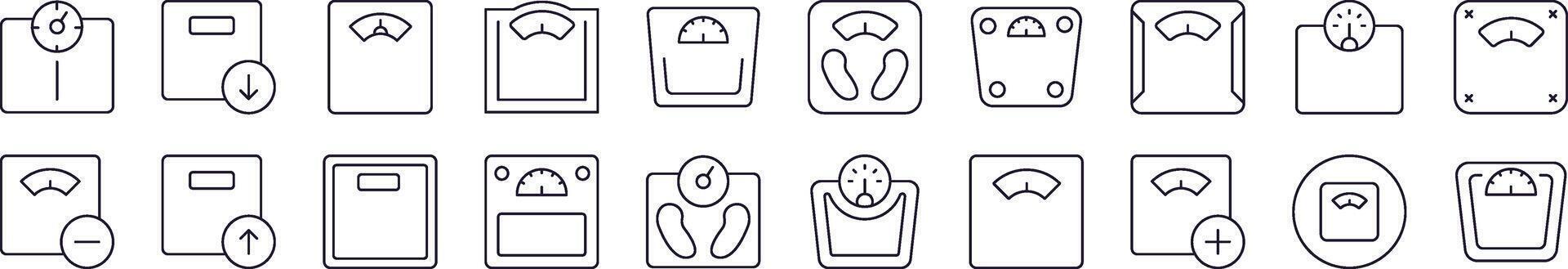 Set of Line Icons of Floor Scale. Editable Stroke. Minimalistic Linear Pictogram for Design of Cards, Apps, Banners, Posts vector