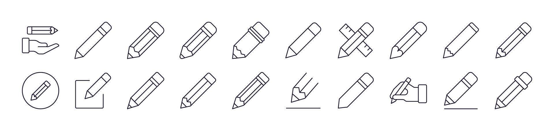 Collection of Line Icons of Pen. Editable Stroke. Minimalistic Linear Pictogram for Design of Cards, Apps, Banners, Posts vector