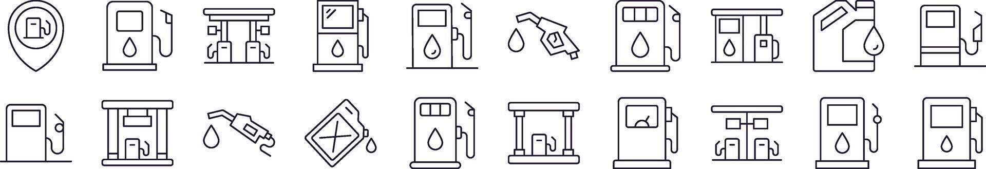 Pack of Line Icons of Gas Station. Editable Stroke. Minimalistic Linear Pictogram for Design of Cards, Apps, Banners, Posts vector