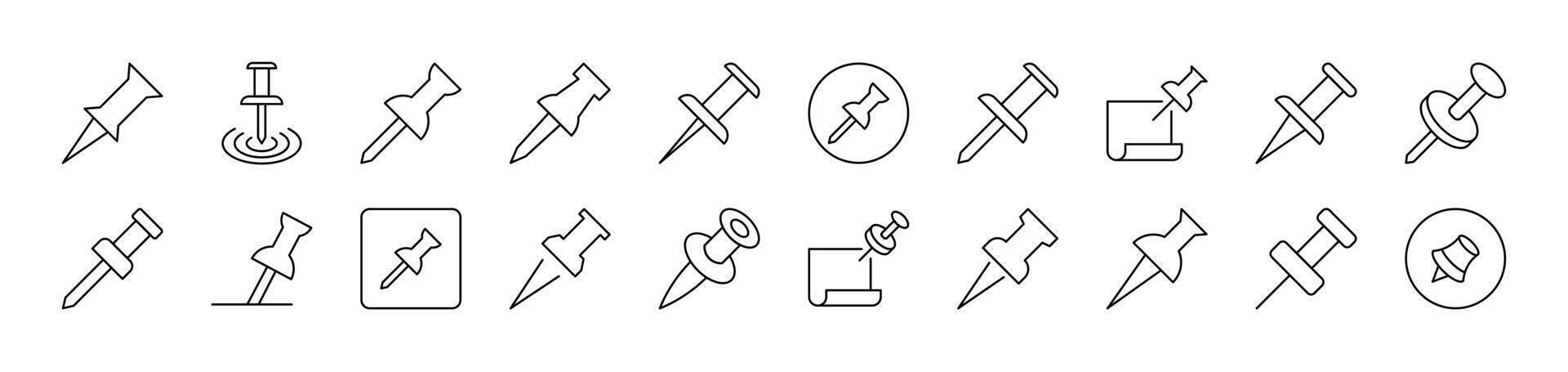 Push Pin for School and Office Collection of Thin Icons. Editable Stroke. Suitable for Web Sites, Books, Cards, Apps vector