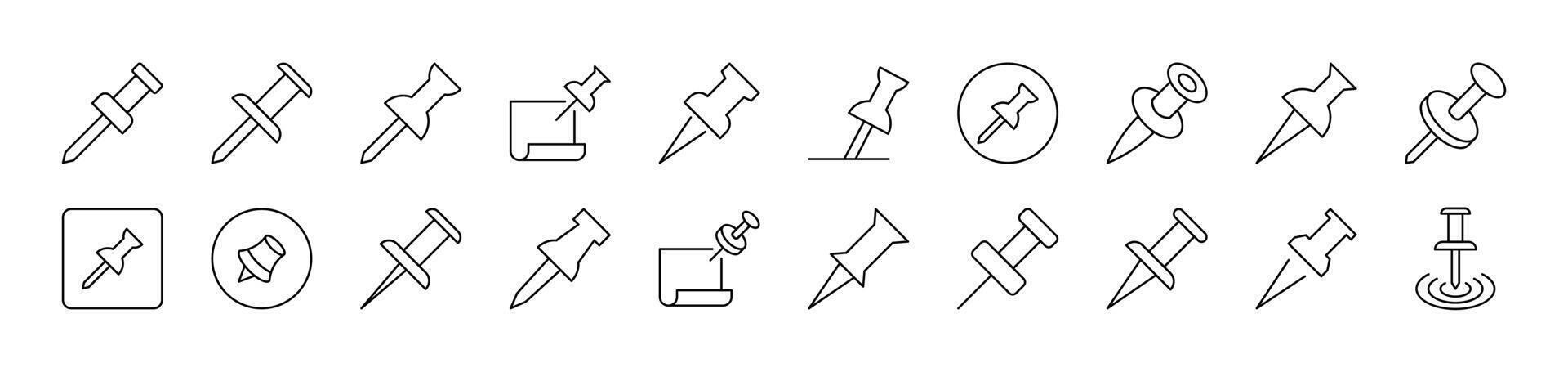 Push Pin for School and Office Related Line Icons for Web Sites, Books, Cards, Apps. Editable Stroke. Suitable for Web Sites, Books, Cards, Apps vector