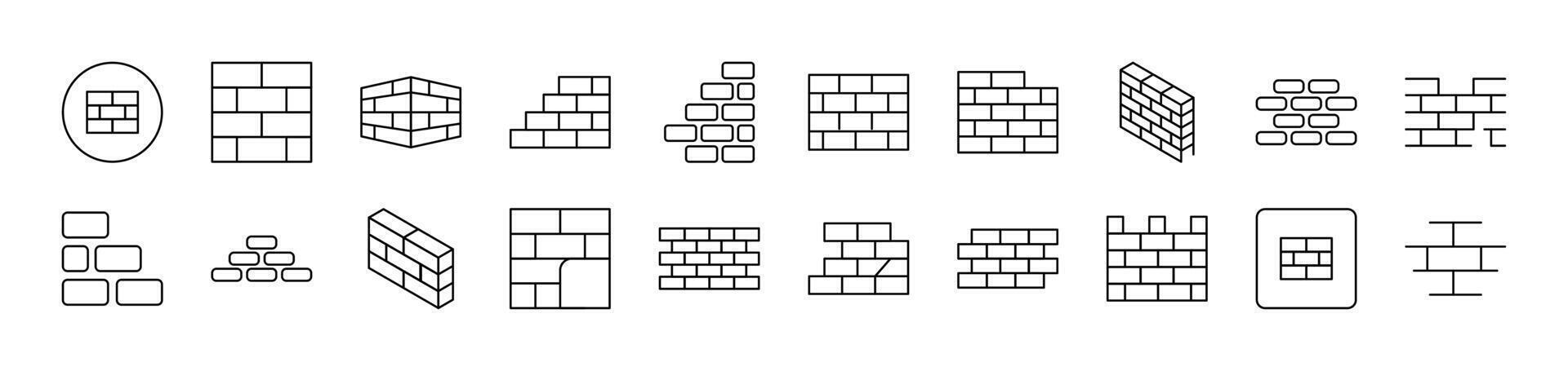 Brick Wall Icon Set for UI, Placards, Books, Apps. Editable Stroke. Suitable for Web Sites, Books, Cards, Apps vector