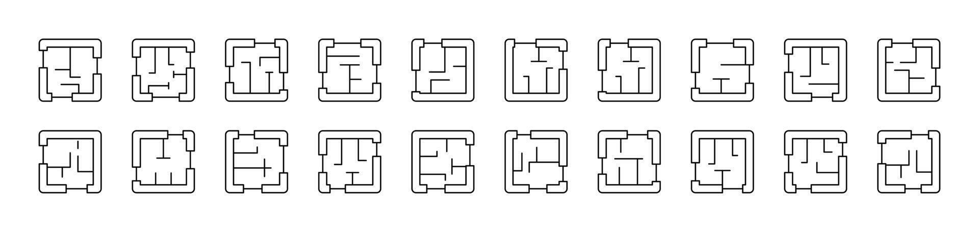 Floor Plan Set of Thin Icons. Editable Stroke. Suitable for Web Sites, Books, Cards, Apps vector
