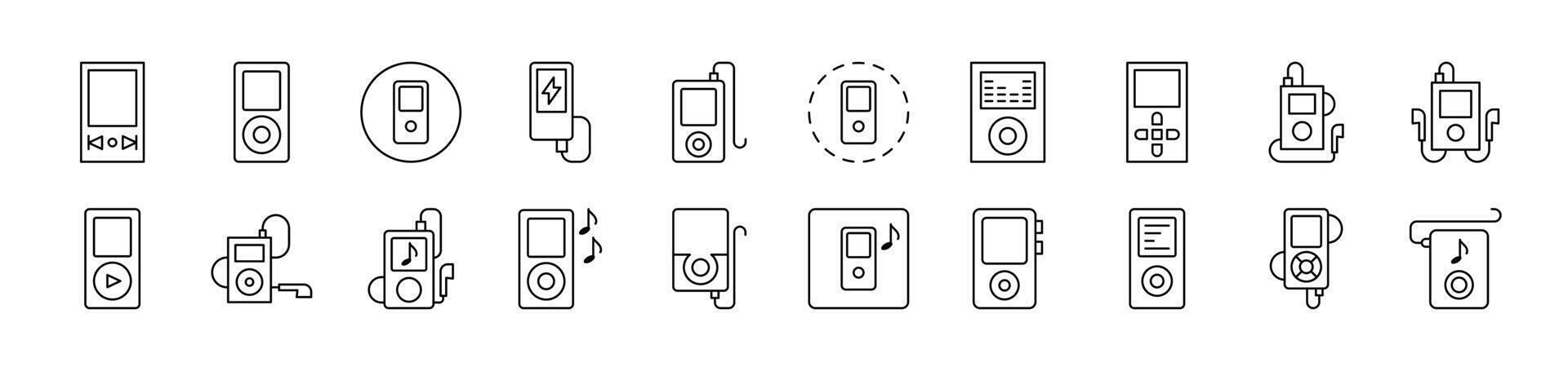 Music Player Line Icon Set. Editable Stroke. Minimalistic Linear Pictogram for Design of Cards, Apps, Banners, Posts vector