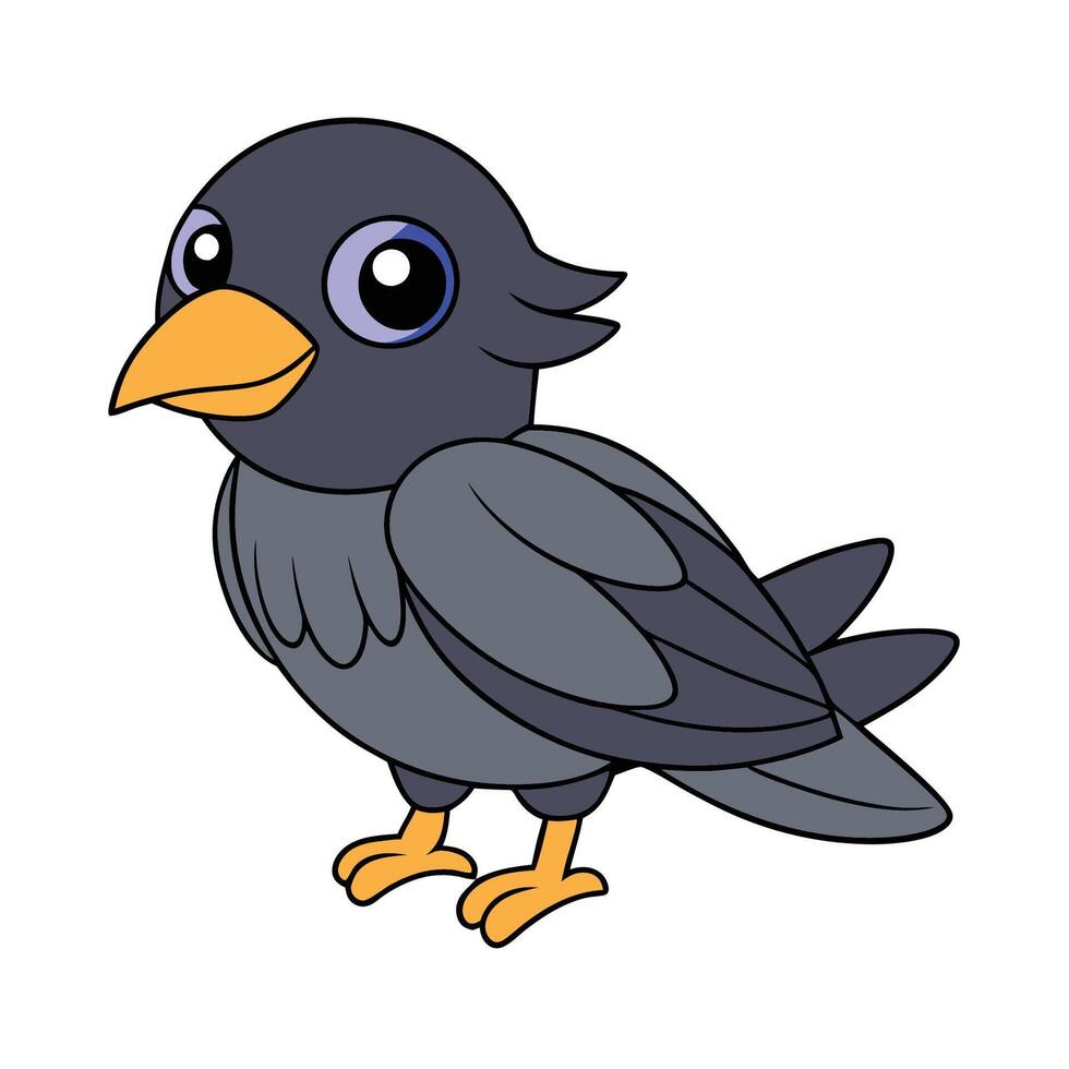 A drawing of a small black bird with a blue beak and a black beak vector