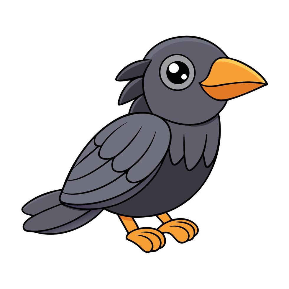 A drawing of a cute black bird with a blue beak and a black beak vector