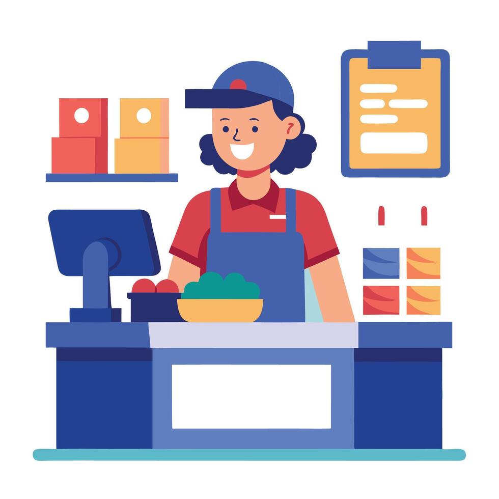smart cashier is welcoming customers vector