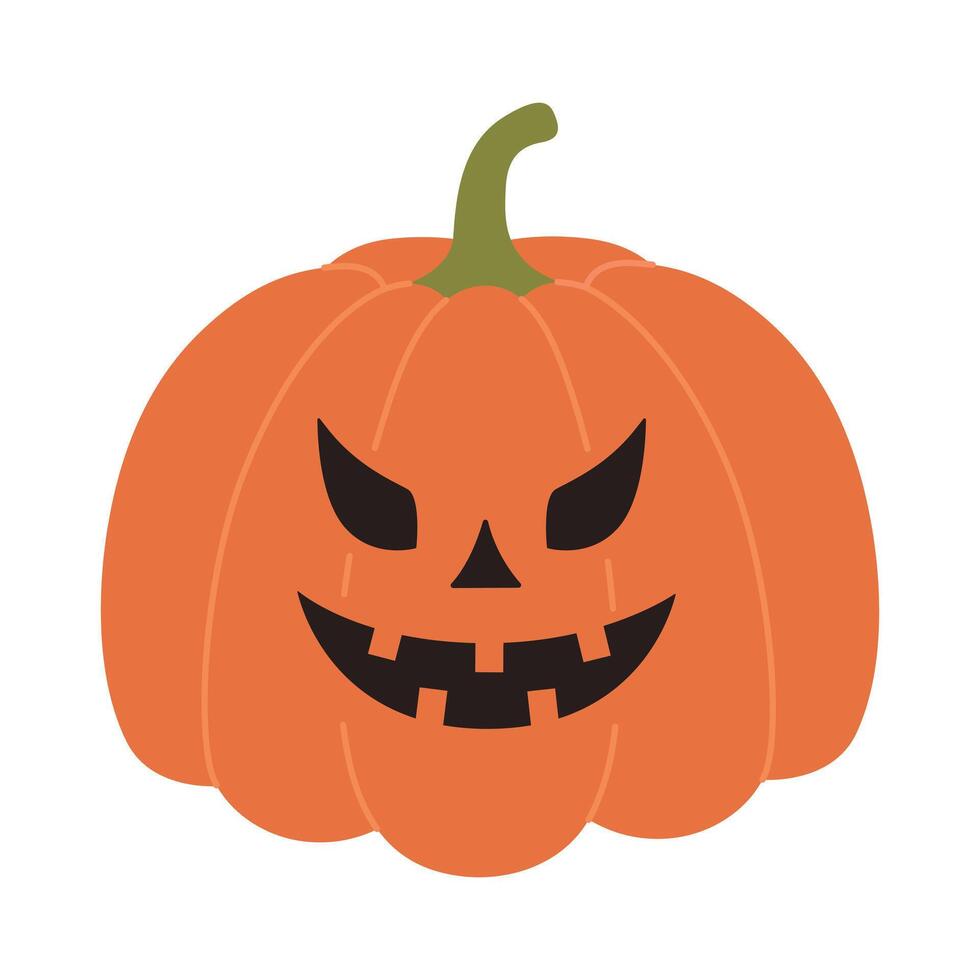 Spooky pumpkin with evil expression. Jack o lantern. Traditional Halloween decoration. Illustration isolated on white background vector