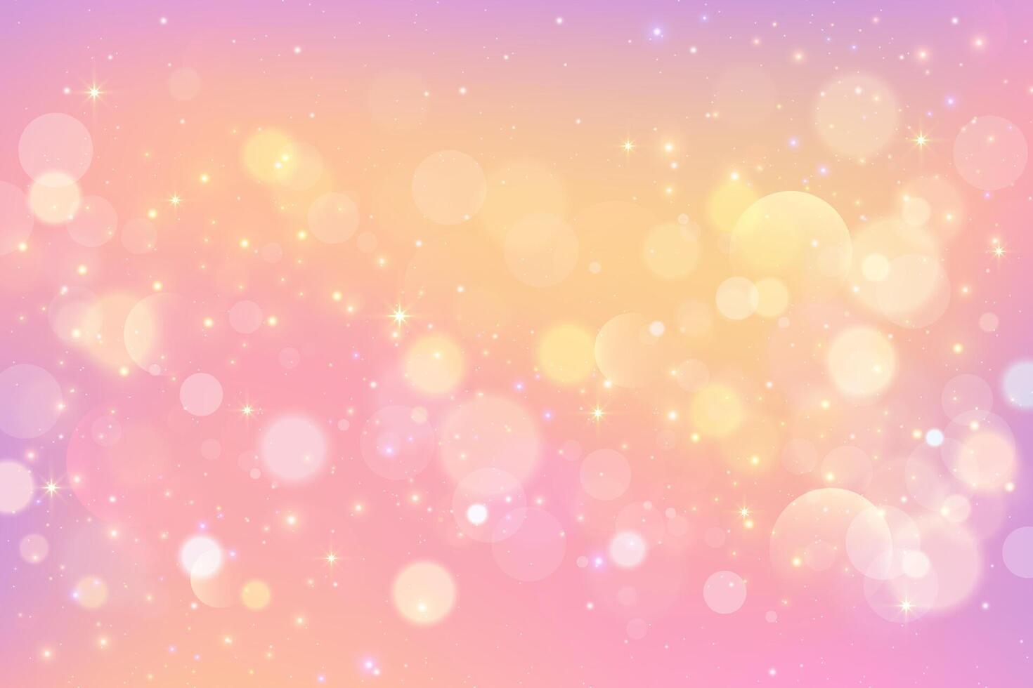Light pink background with bokeh. Blurred luxury gradient with glitter. Abstract peach pastel texture with sparkles. Magic romantic unicorn backdrop with fluid gradation. vector