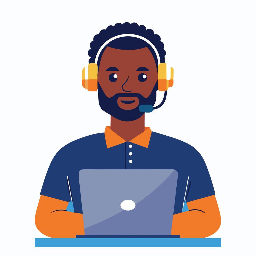 Call center an attractive operator is explaining something to a customer vector