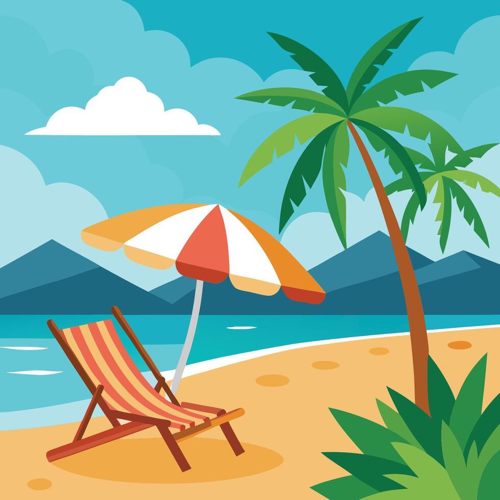 Beach concept with bench scene in the background vector