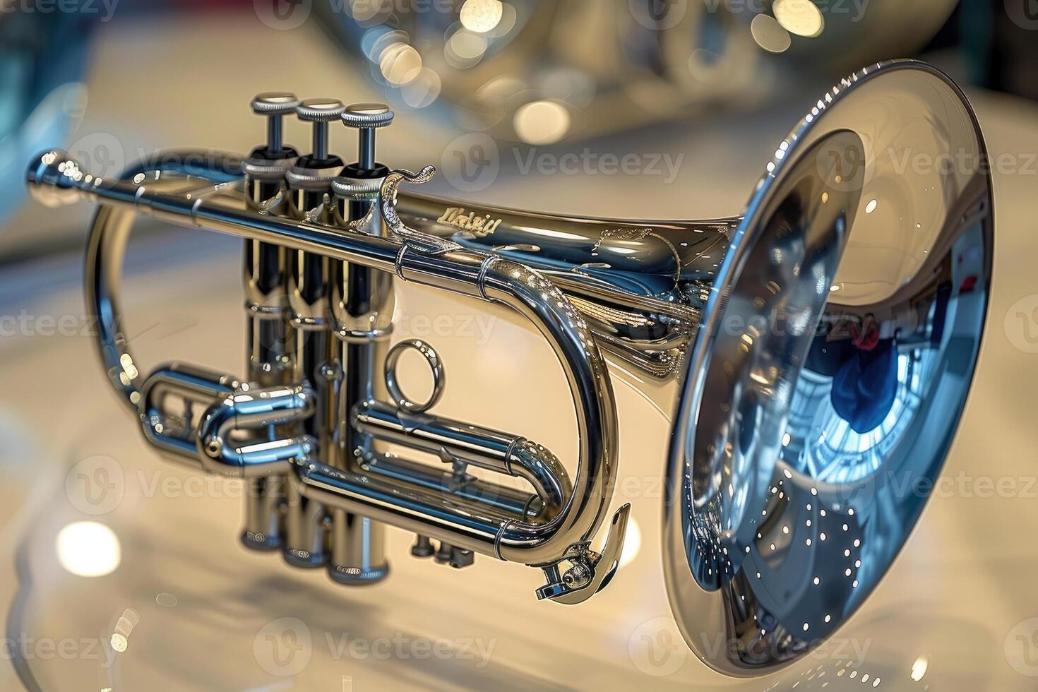 A Shiny Silver Trumpet with a Reflected Image photo