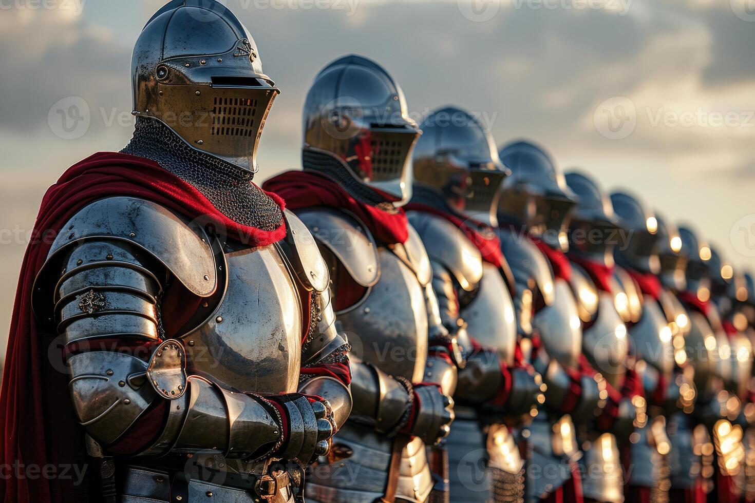 A Row of Knights in Full Armor Standing in Formation photo