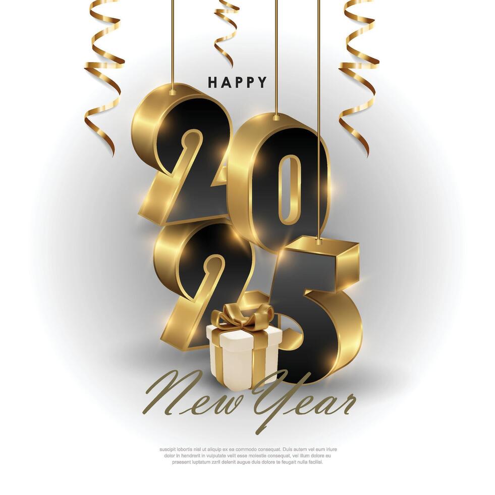 Happy New Year 2025 Design Set with 3D numbers and elegant color touch. Premium design for a banner, greeting card and book cover. vector