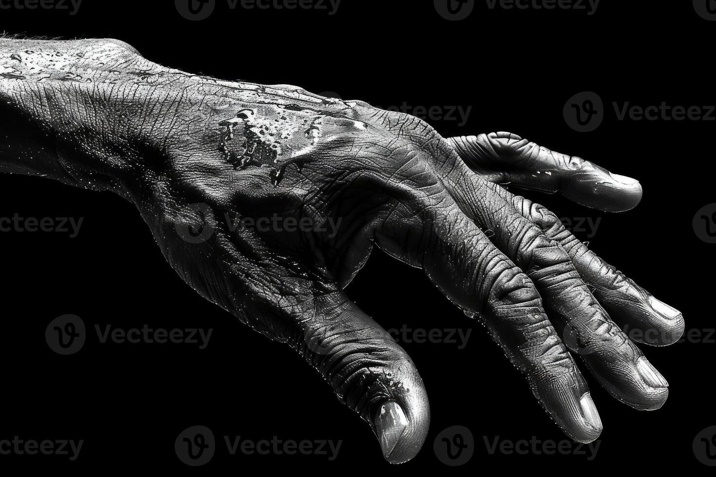 A Close-Up of a Wet Hand with Wrinkled Skin photo