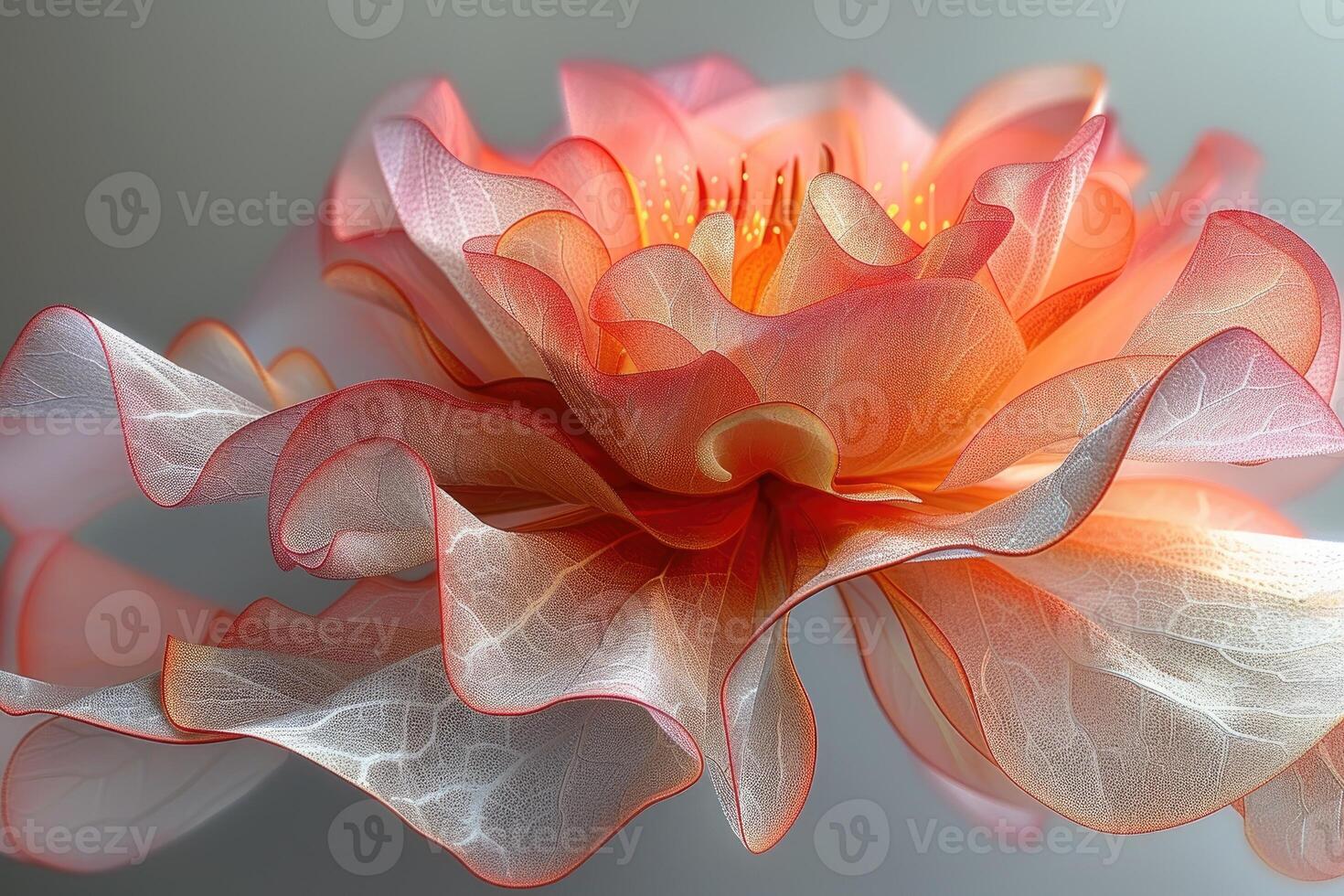 A delicate, translucent flower with intricate veins and a warm orange hue. photo