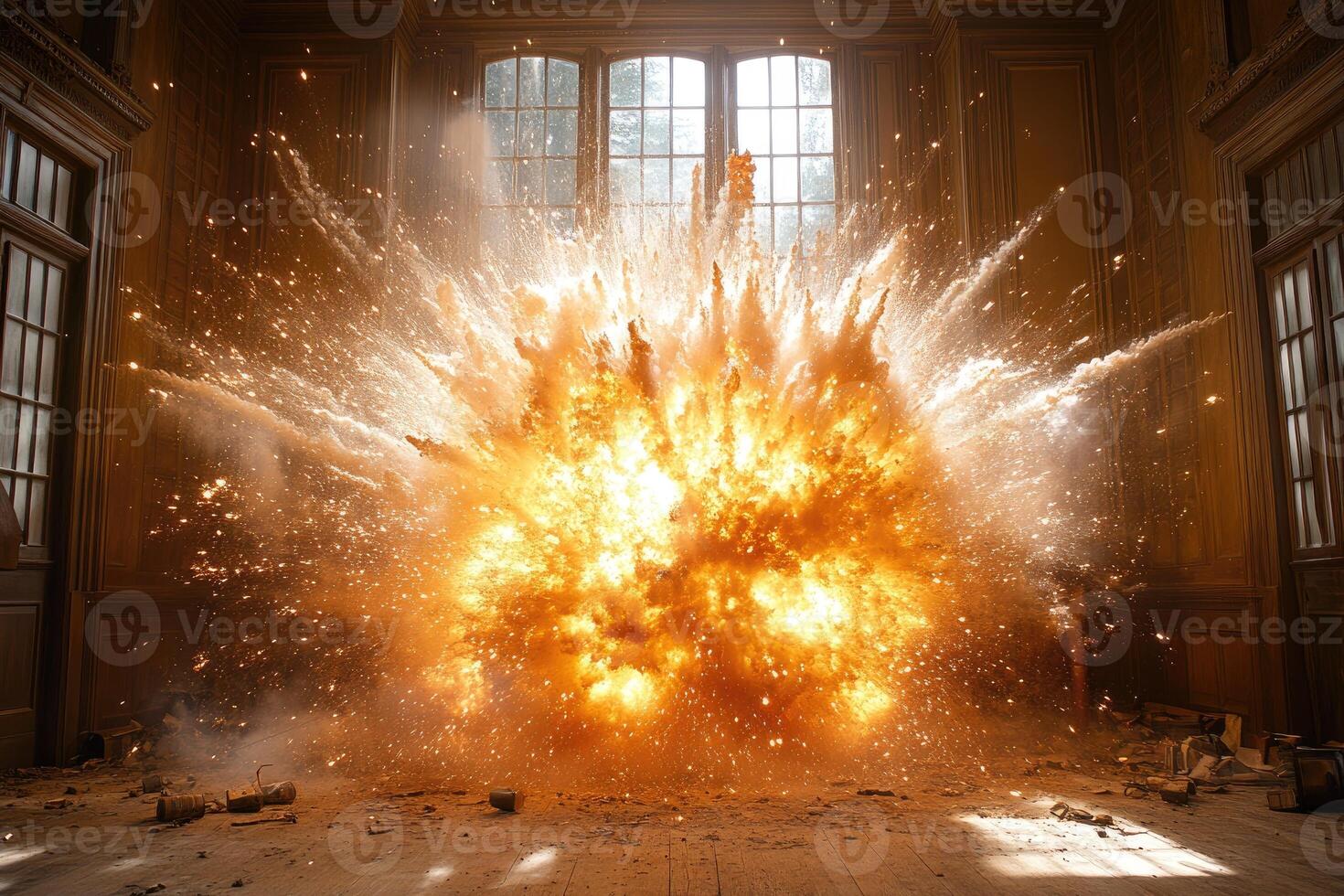 A Powerful Explosion Inside a Room with a Window photo