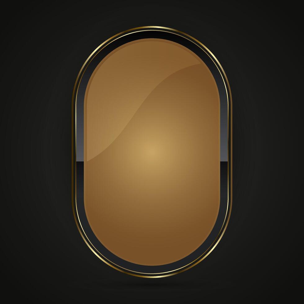 A Luxury rectangle Black and gold button with an oval-shaped design with a golden, metallic sheen at the center. The central oval has a smooth gradient. vector