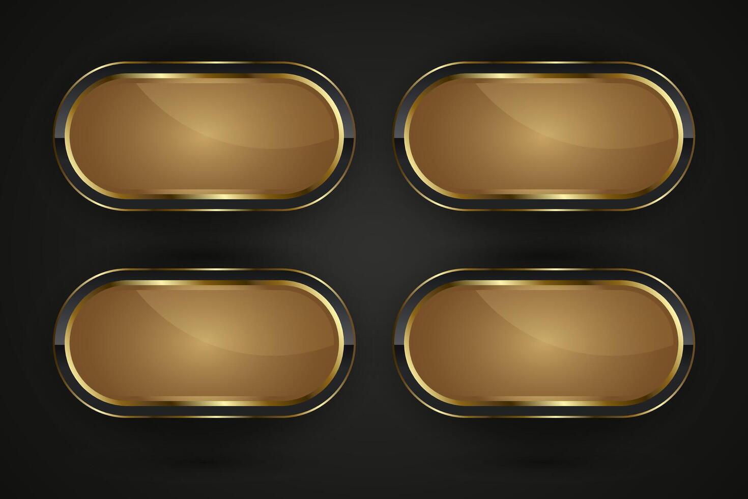 Four Luxury Black and gold buttons with premium stoked design, metallic sheen at the center , illustration vector