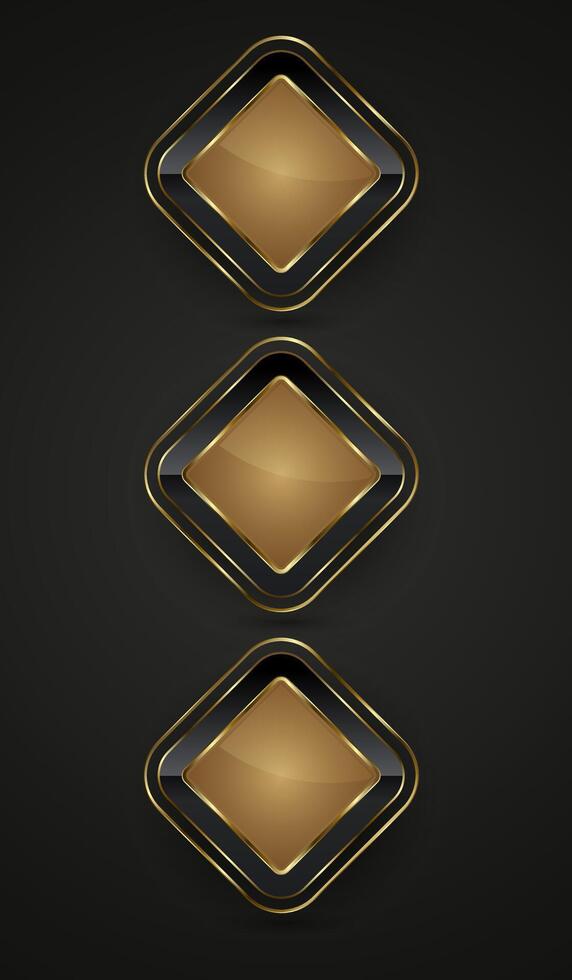 Set of three identical diamond-shaped icons positioned side by side. Each diamond has a golden, metallic appearance in the center, giving it a sleek vector