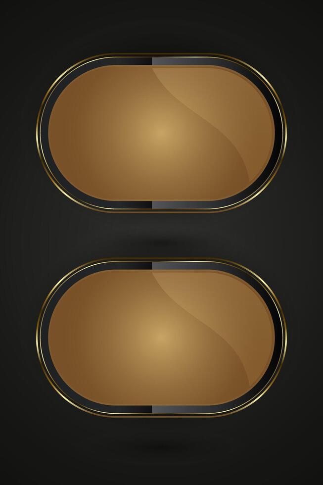 Two Luxury rectangles Black and gold buttons with an oval-shaped design with Set of 2 golden, metallic sheen at the center. The central oval has a smooth gradient vector