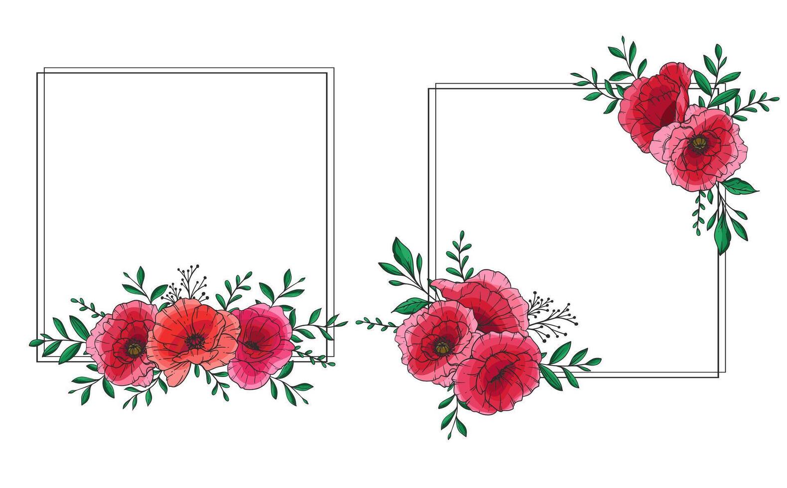 Poppy Flower Illustration. Red Poppies on white background. Remembrance day design. Botanical Background trendy colorful wildflowers. Hand drawn floral background template. Floral Frame Poppy Bouquet. vector