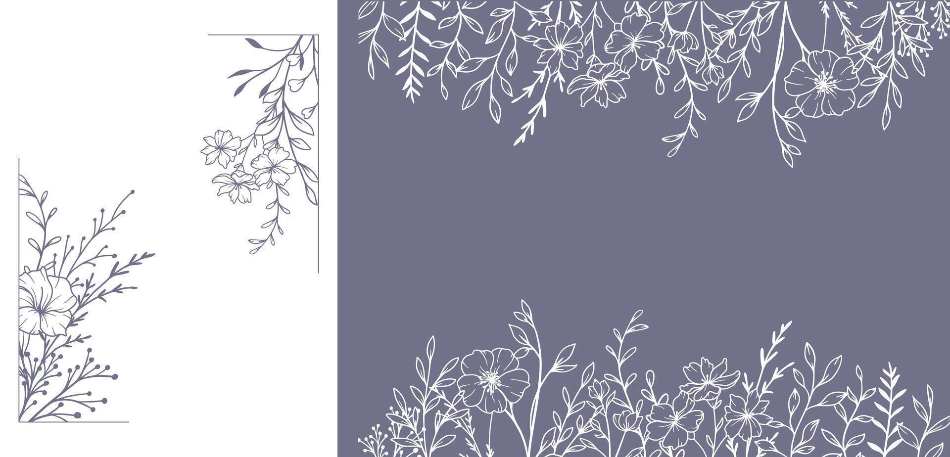 Trendy floral frames with wildflowers outline. Botanical Line Art Collection. Hand drawn line art. Line Floral Art. Perfect for Elegant wedding invitations, trendy minimalist cards vector