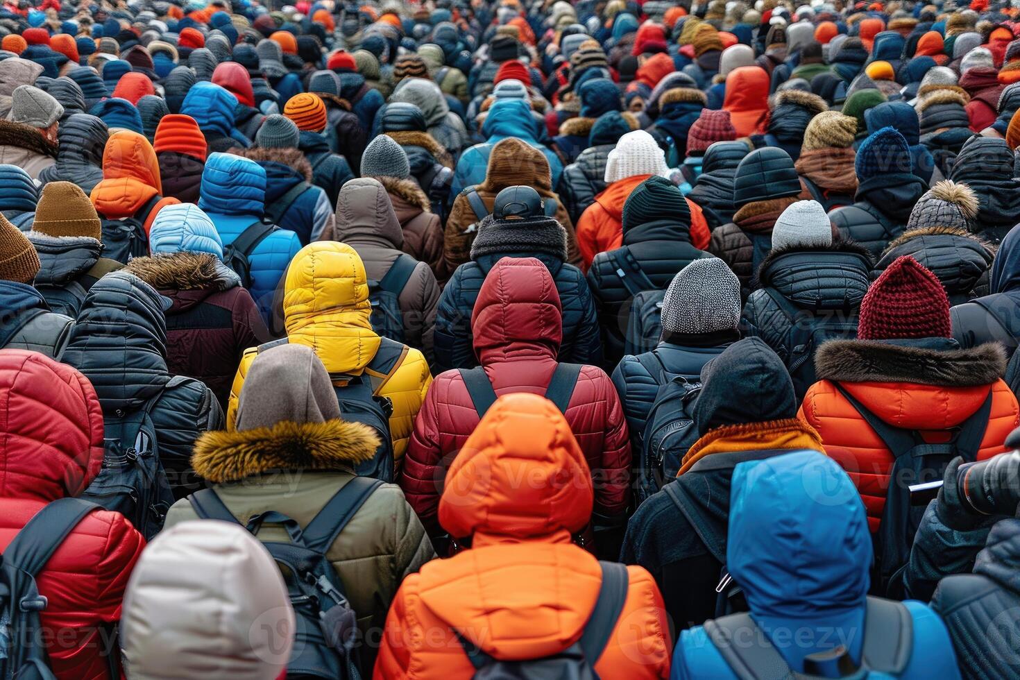 A Dense Crowd of People in Winter Clothing photo