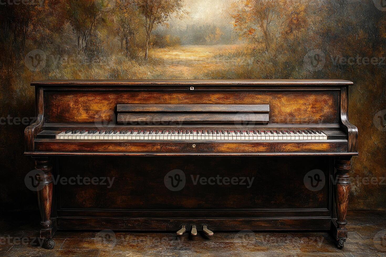 Antique Piano with Forest Background photo