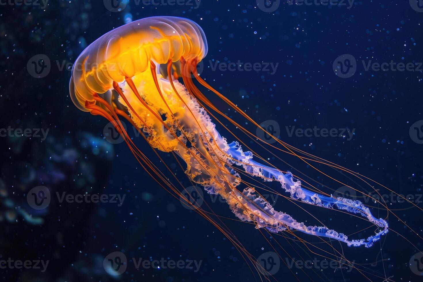 A jellyfish floating in the ocean photo
