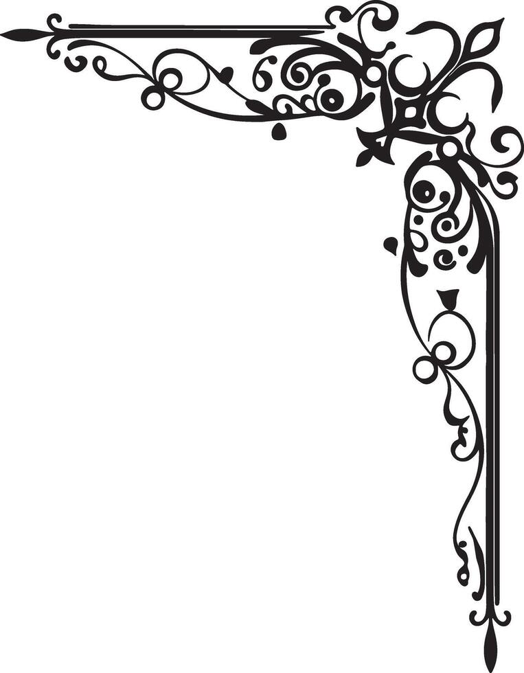 A black and white corner with swirls and swirls vector