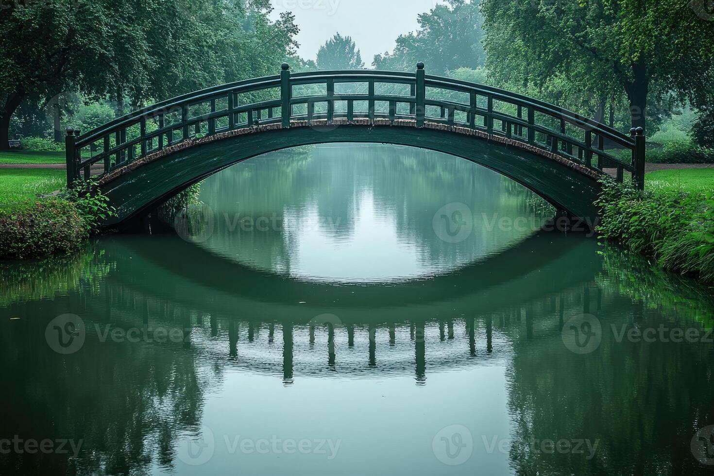 A bridge over a pond in a park photo