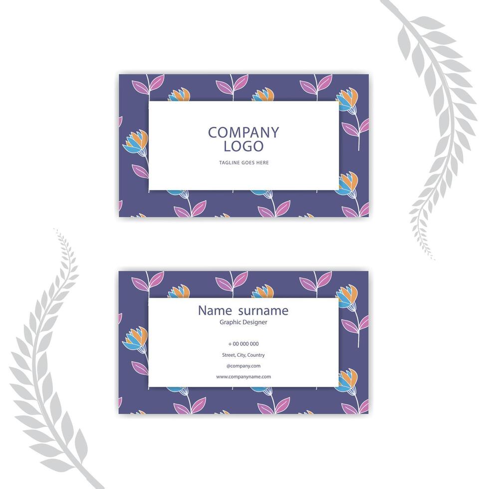 print Floral color leave business card template. vector