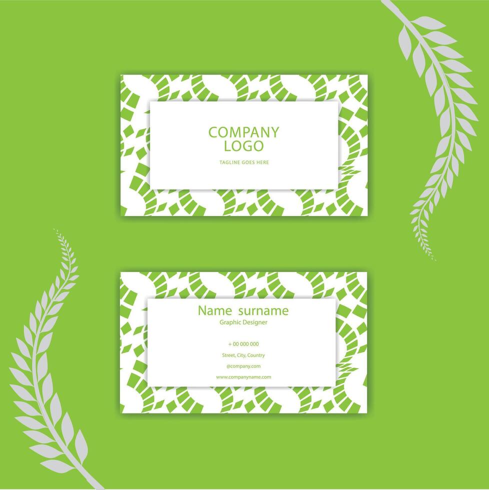 Print a green nature abstract shape business card template. vector
