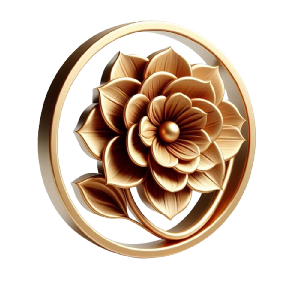 A golden flower is in a circular shape png