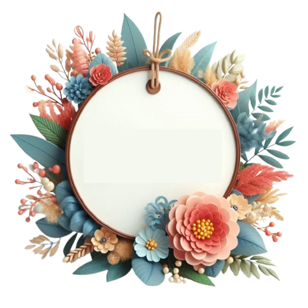 A round frame with flowers and leaves png