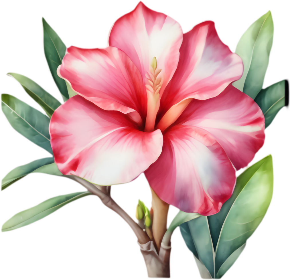 Beautiful Adenium Obesum Flower Watercolor Painting. . png