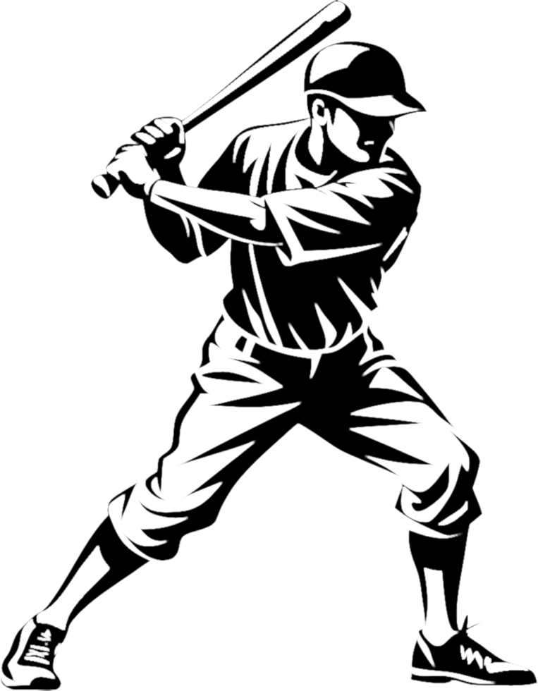 Sharp Black Stencil Baseball Player Illustrations Online. . png