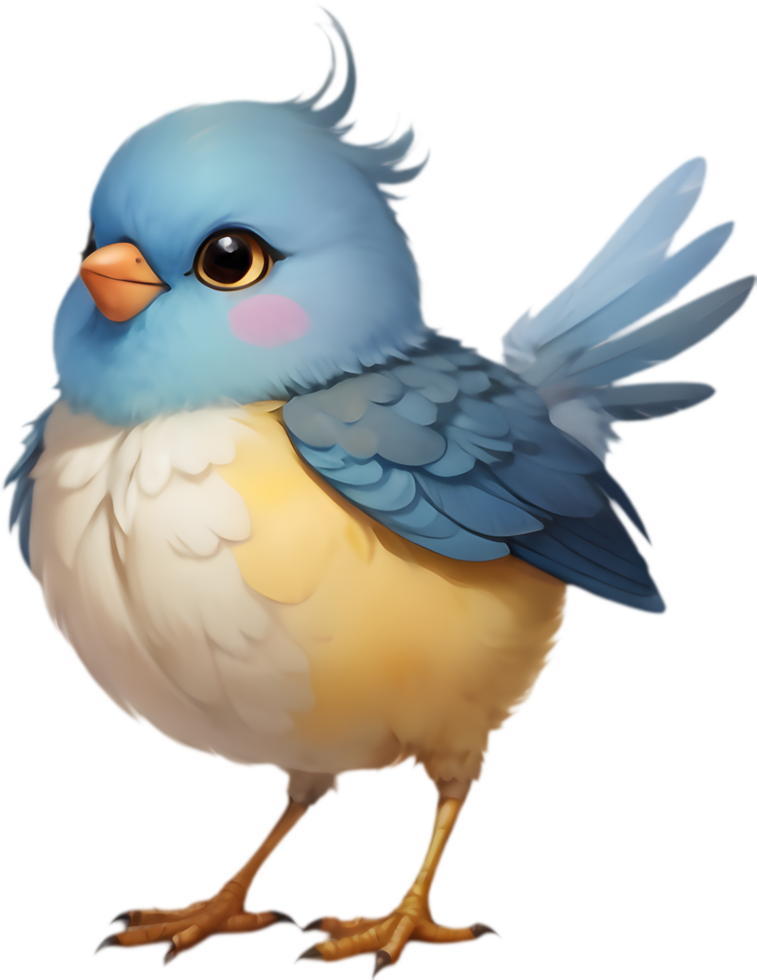Cute fluffy bird cartoon clipart with playful design. . png