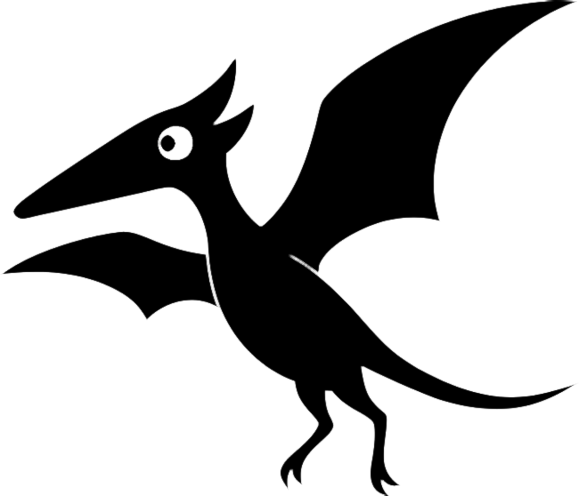 Black Stencil Cute Flying Dinosaur Cartoon Clipart Image. . png