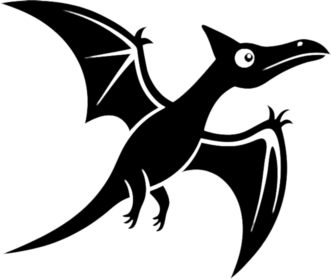 Simple Black Stencil Flying Dinosaur Cartoon for Designs. . png