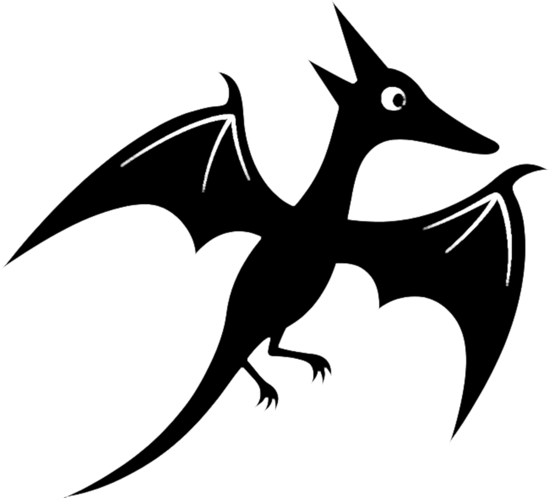 Black Stencil Flying Dinosaur Cartoon Clipart for Kids. . png