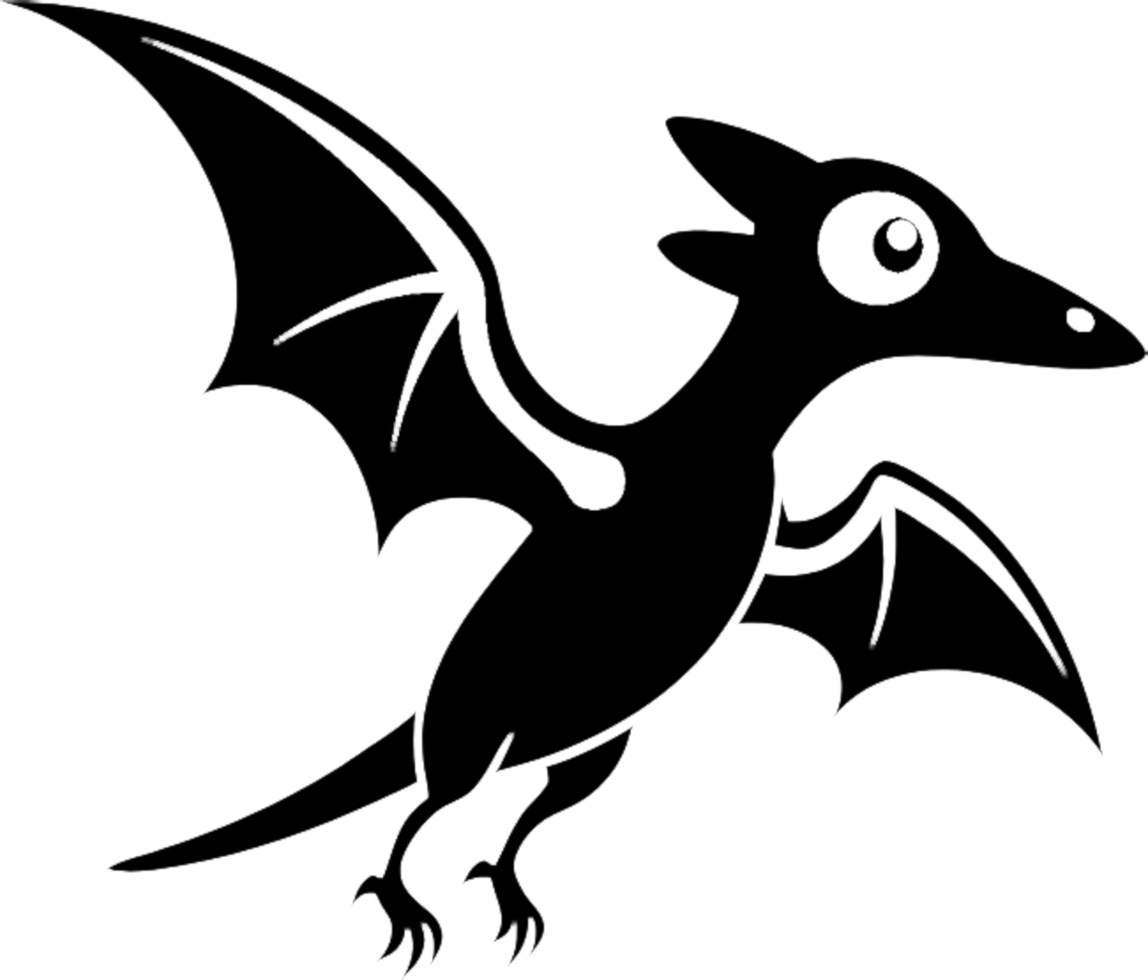 Cute Black Stencil Clipart of a Flying Dinosaur. . png