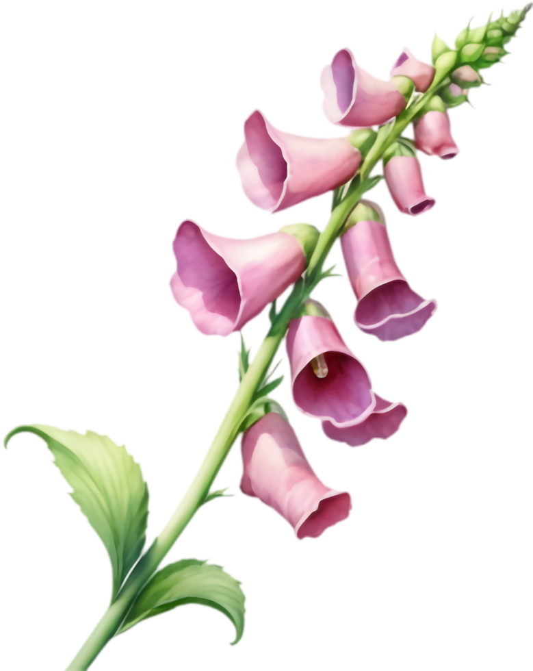 Realistic watercolor foxglove flower clipart for high-quality prints. . png
