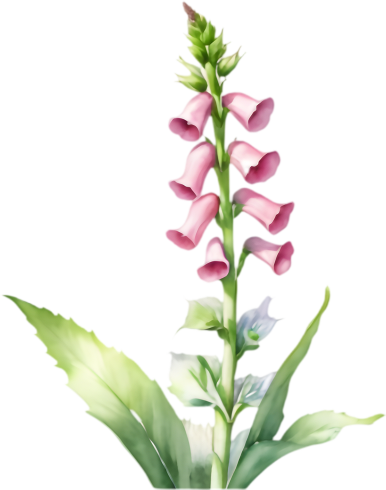 Vintage-inspired foxglove flower watercolor clipart for retro designs. . png