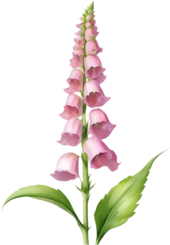 Detailed foxglove flower watercolor clipart for nature-themed artwork. . png
