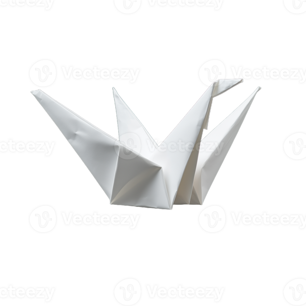 Elegant white origami crane with sharp folds and delicate structure on a transparent background enhancing minimalist beauty and intricacy of Japanese paper craft art png